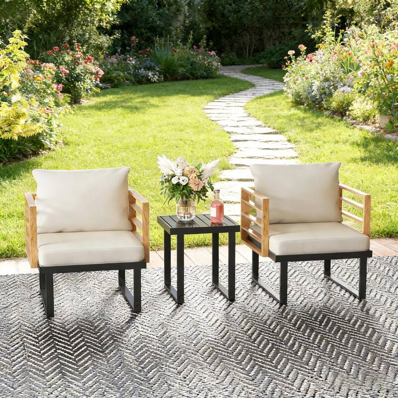 GDFStudio Outdoor Metal Bistro Set with 2 Chairs & Table