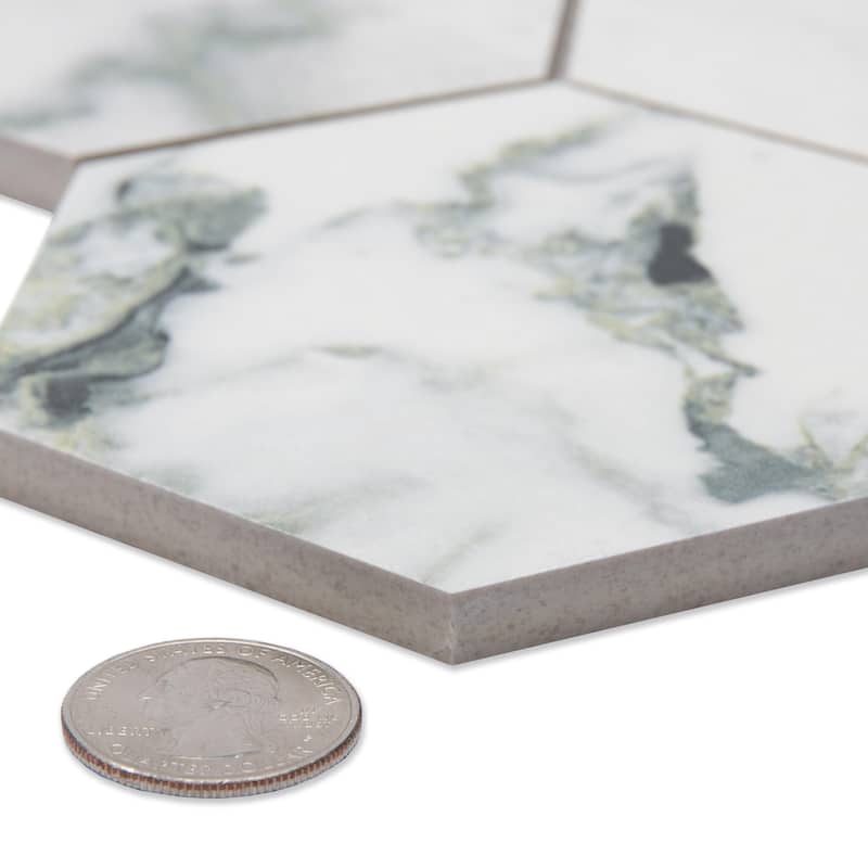 Merola Tile Touche 4" Hex Jade 11-3/4" x 13-5/8" Porcelain Floor and Wall Tile - (1 Tile)