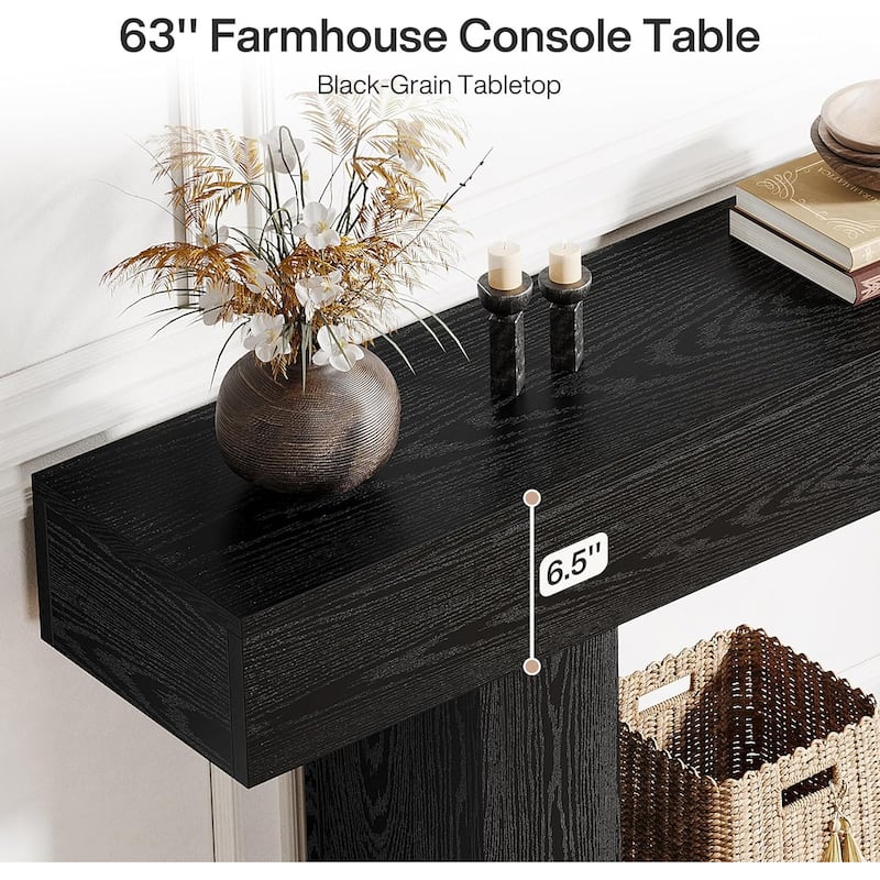 63" Console Table for Entryway, Farmhouse 2-Tier Wood Sofa Table Behind Couch