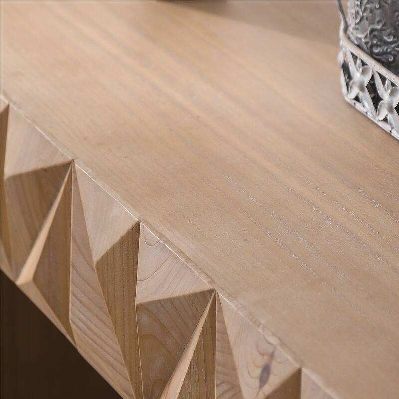 Modern Geometric Wooden Console Table - Natural Wood Finish with Handcrafted 3D Design