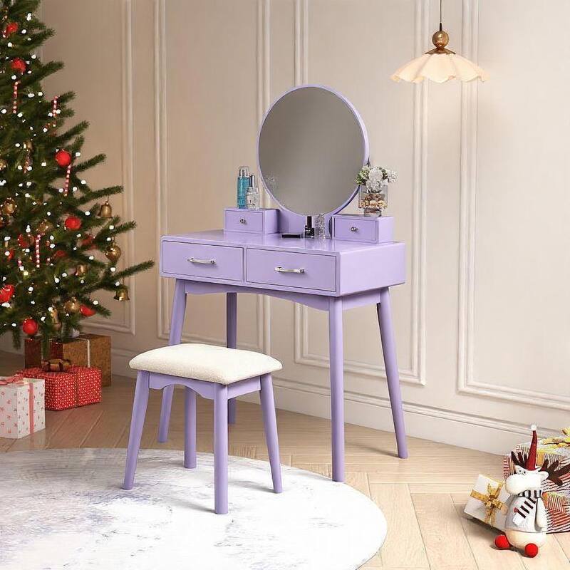 Roundhill Furniture Liannon Contemporary Wood Vanity and Stool Set