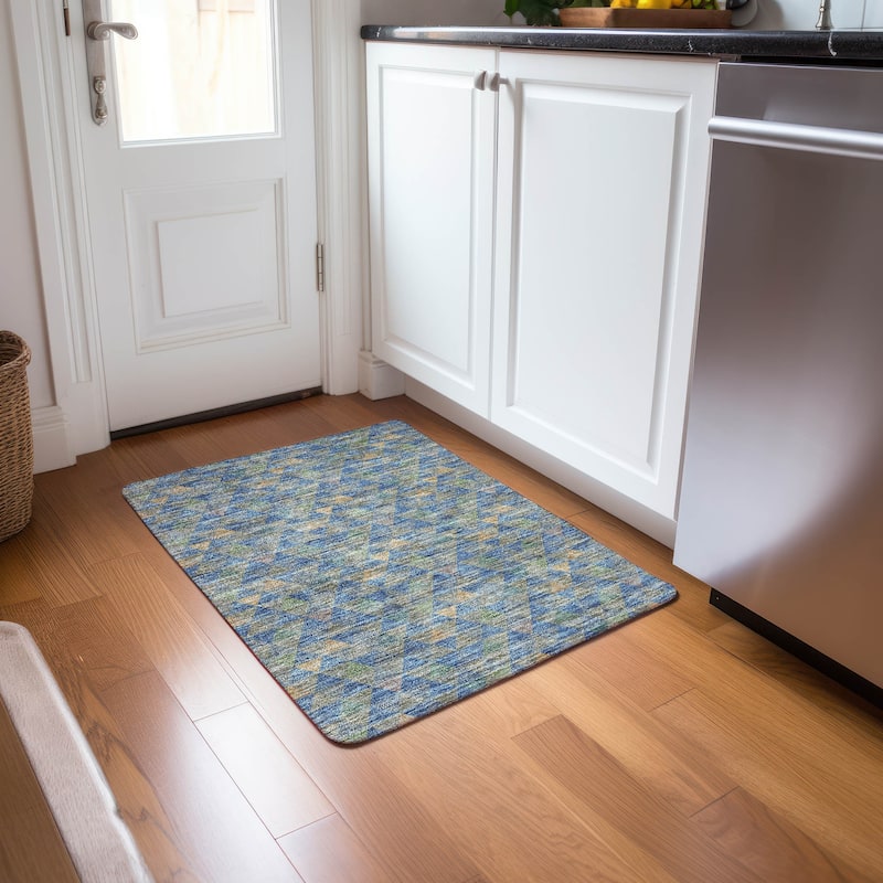 Machine Washable Indoor/ Outdoor Chantille Contemporary Mosaic Rug - Blue - 1'8" x 2'6"