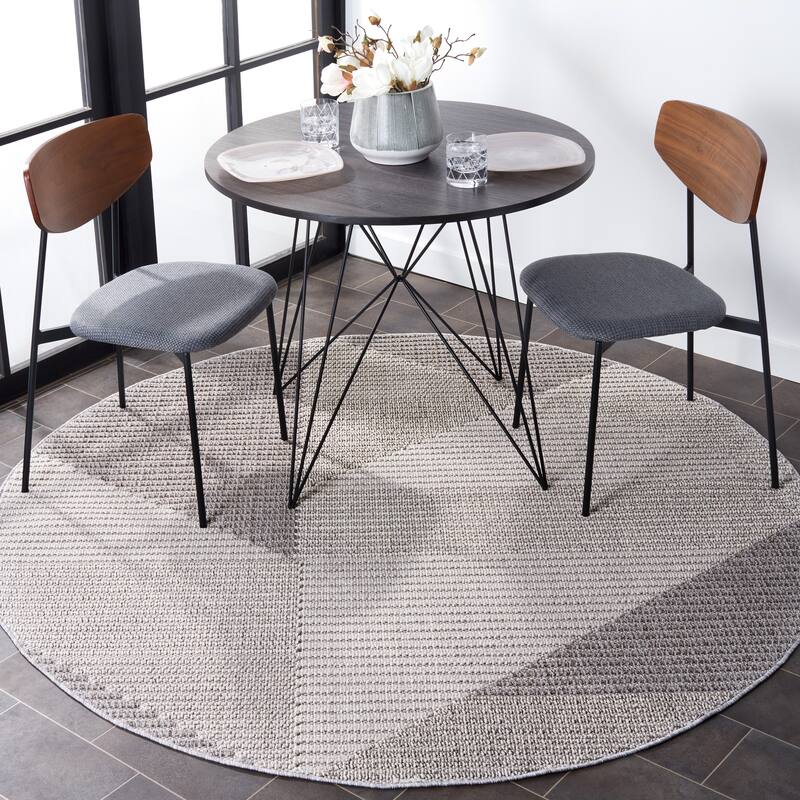 SAFAVIEH Global Agneta Indoor/ Outdoor Modern Rug - 6'7" Round - Light Grey/Grey