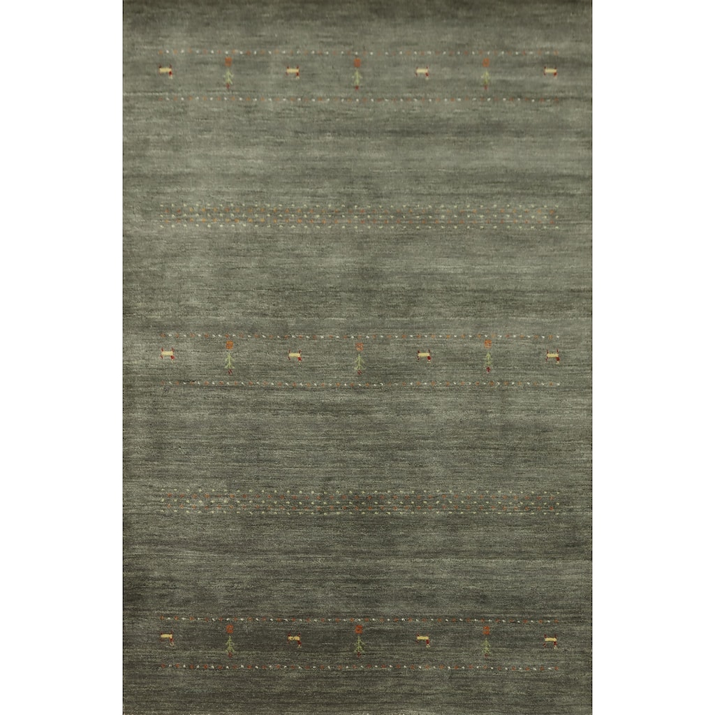 Hand Knotted Oriental 100% Wool Carpet Tribal Animal Pictorial Green Gabbeh Area Rug - 7' 4'' X 5' 2''