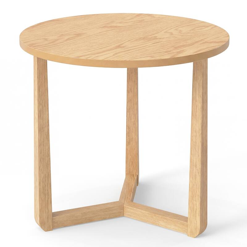 Gymax Round Side Table w/Sturdy Rubber Wood Legs & Triangular