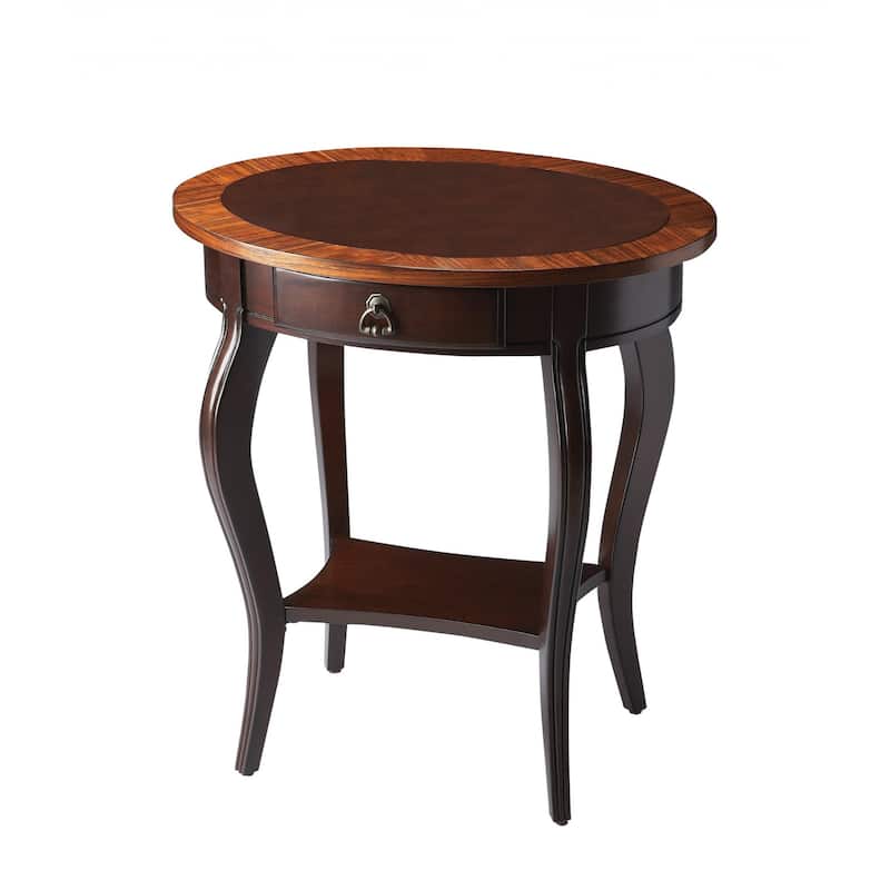 25 Inch Oval Wood Coffee Table with Drawer and Shelf Storage - 32” x 32” x 18” - Brown