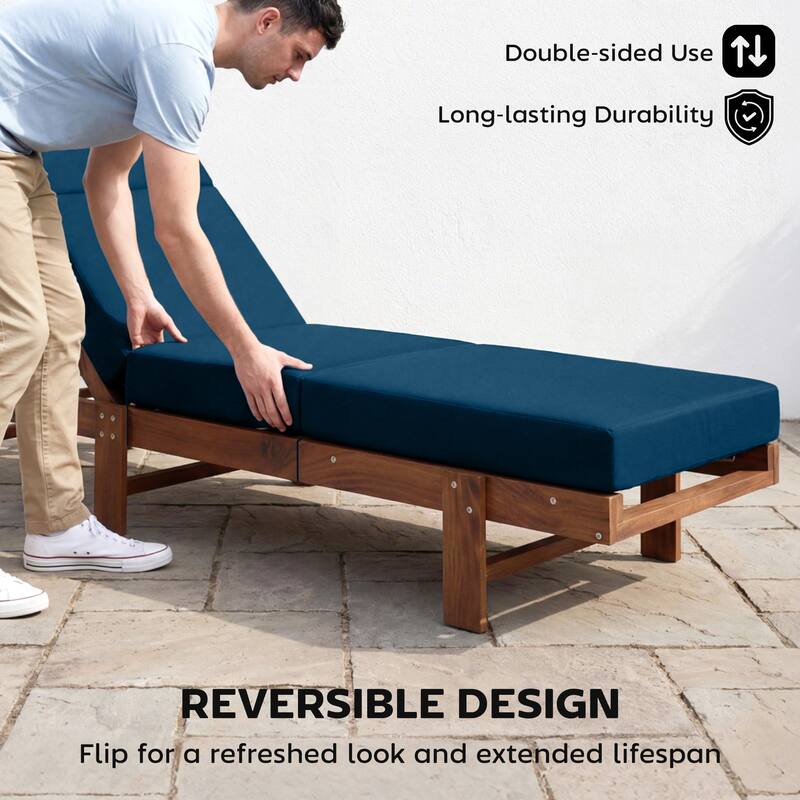 Outsunny Set of 2 Chaise Lounge Cushion, 4" Thick Outdoor Lounge Chair Cushions with Non-Slip Ties