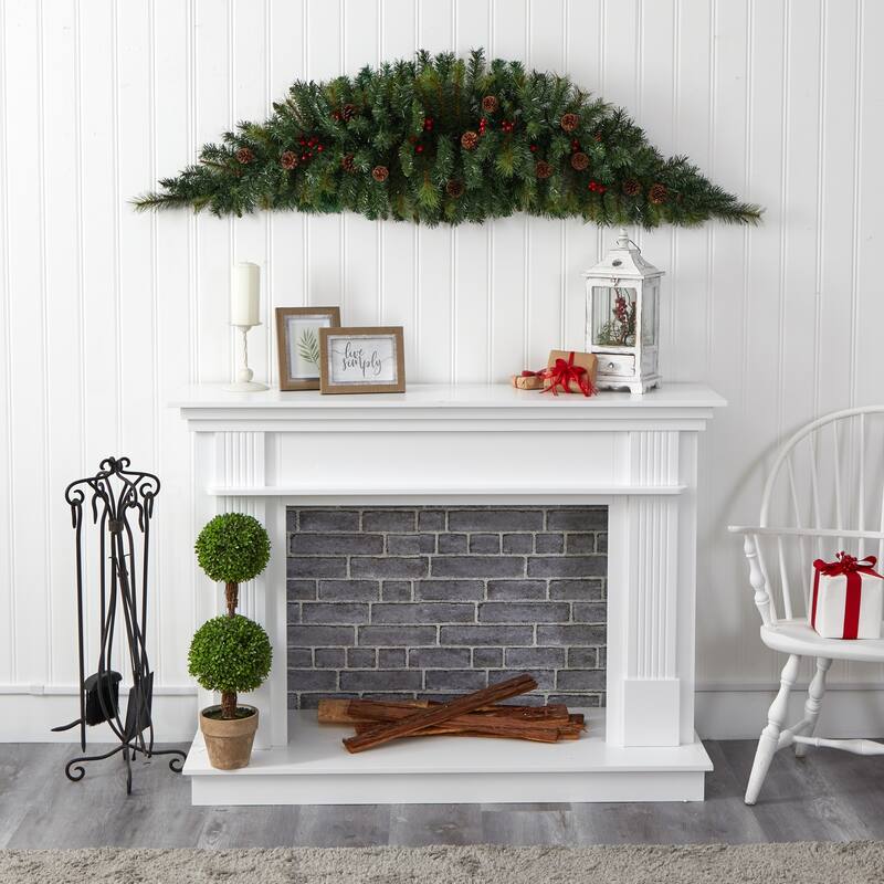 6' Pre-Lit Berries & Pine Cones Artificial Christmas Swag, LED Lights