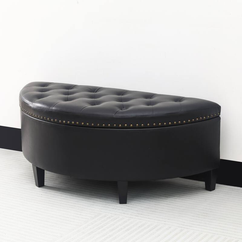 Adeco Half Moon Tufted Storage Ottoman Bench
