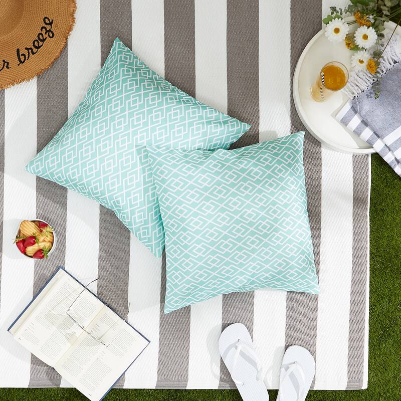Aqua Diamond Outdoor Pillow Cover 18x18 (Set of 2)