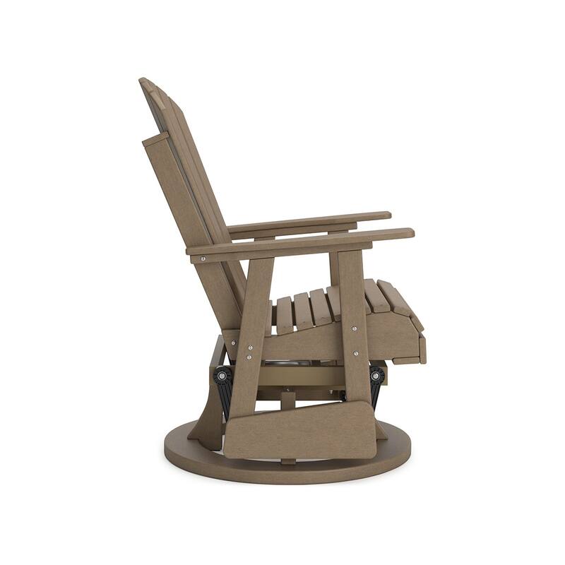 Sami 31 Inch Outdoor Swivel Glider Chair, Slatted, Adirondack, Brown Finish