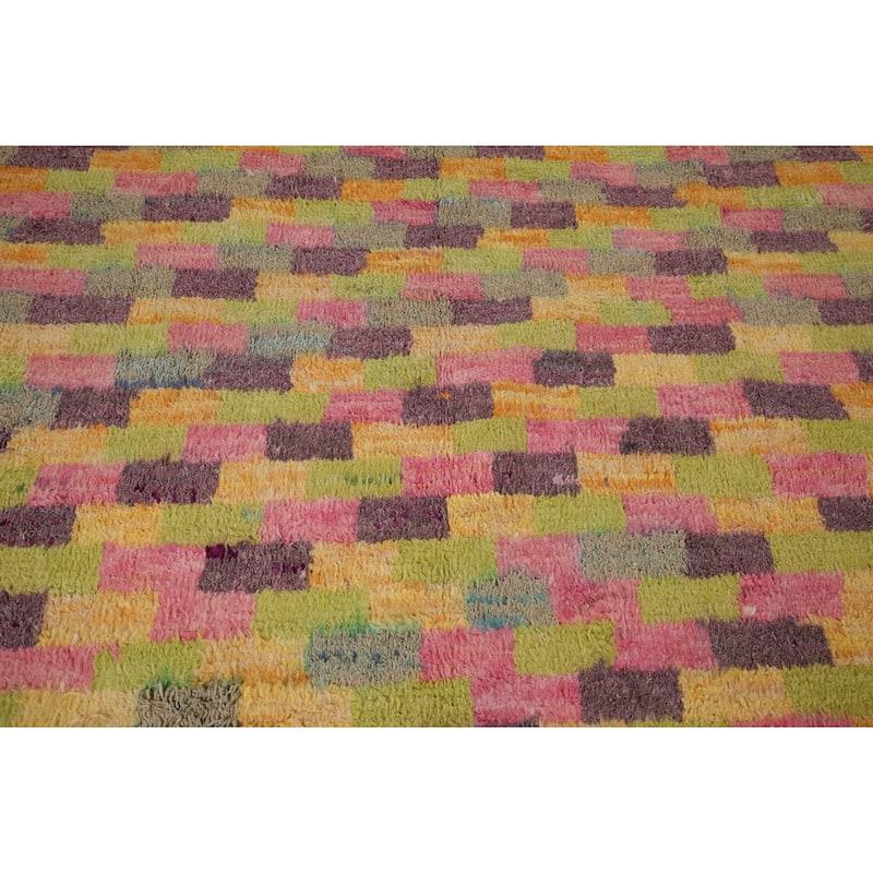 Checkered Moroccan Oriental Area Rug Hand-Knotted Wool Carpet - 6'11" x 10'4"