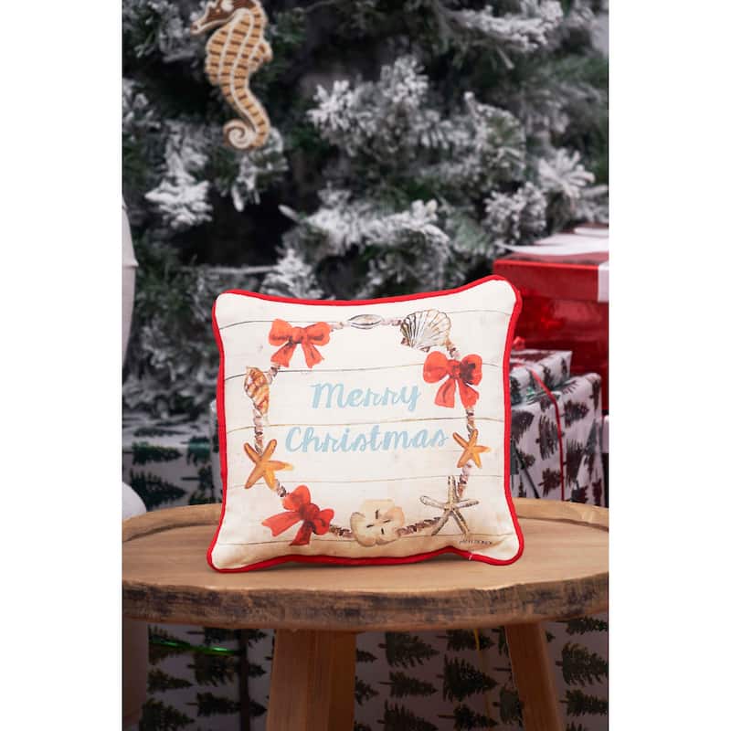 Merry Christmas Shell Wreath Printed & Woven Petite Pillow