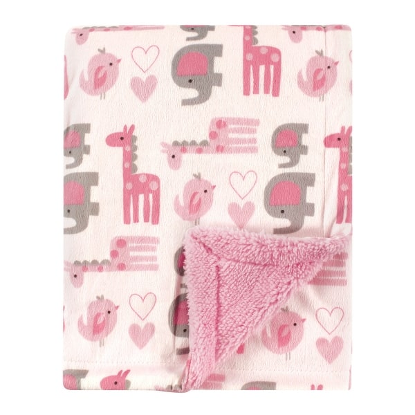slide 1 of 1, Luvable Friends Baby Girl Plush Blanket with Faux Shearling Back, Girl Safari, One Size - Girl Safari - One Size Girl Safari - One Size
