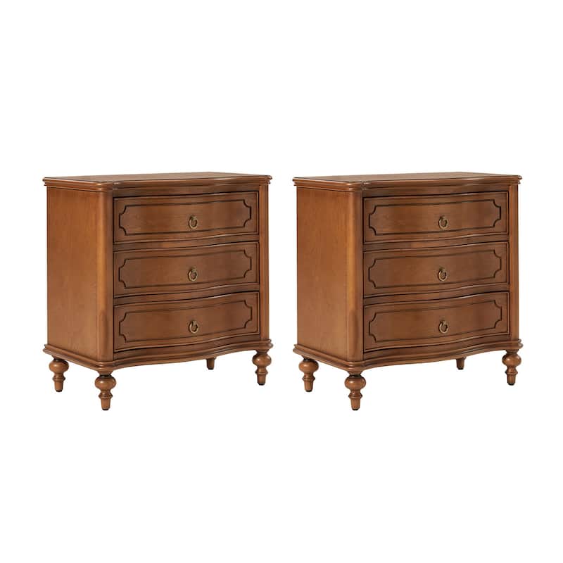 Alois Traditional 3-Drawer Nightstand with Solid Wood Spindle Legs Set of 2 by HULALA HOME