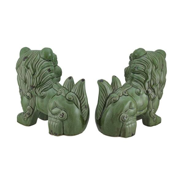 Shop Set Of 2 Green Ceramic Vintage Finish Foo Dog Statues 12 X