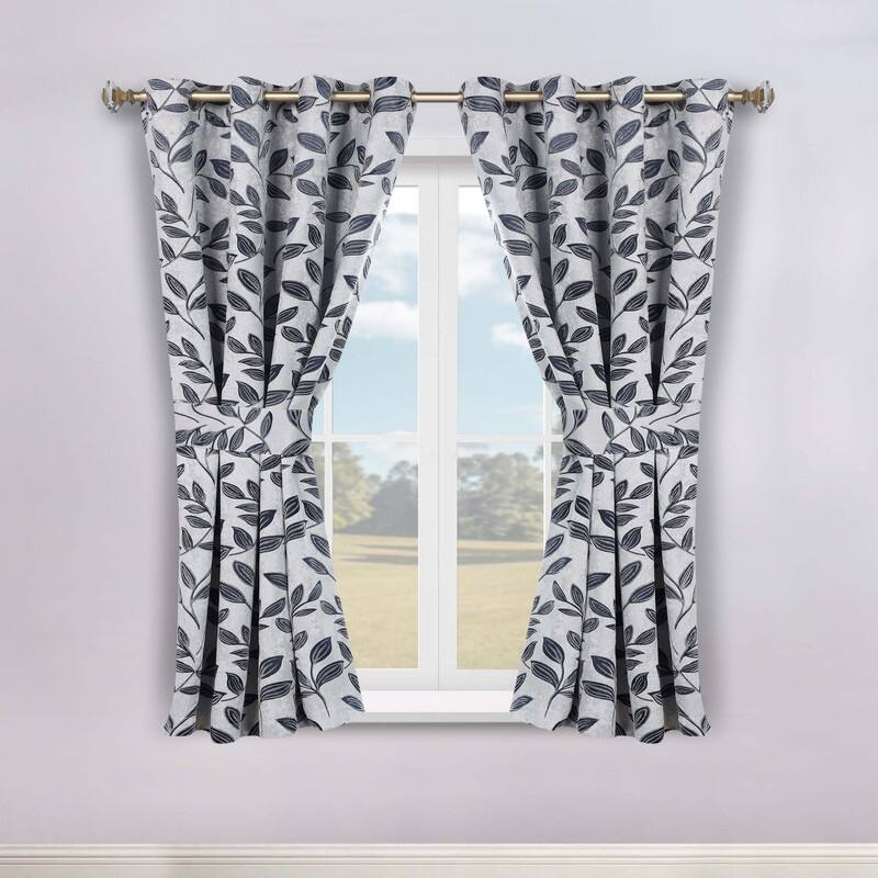 Superior Leaves Machine Washable Room Darkening Grommet With Ties Blackout Curtains, Set of 2