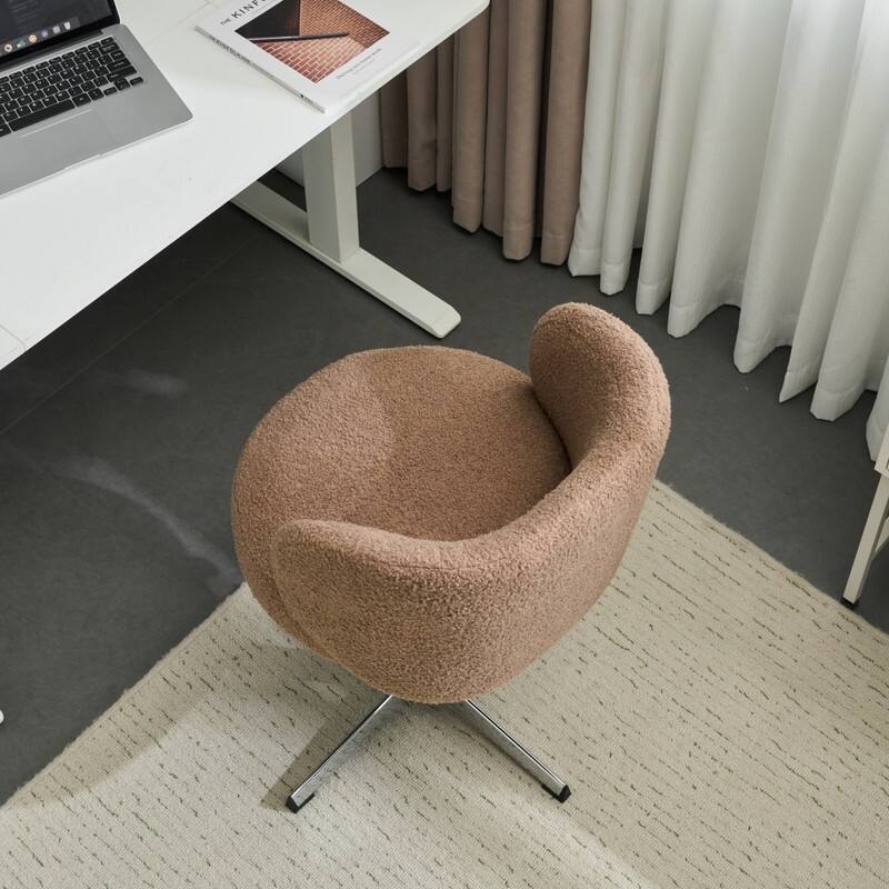 Cute Modern Teddy Swivel Chair Armless Adjustable Height Office Desk Chair with No Wheels and Backrest Support - N/A