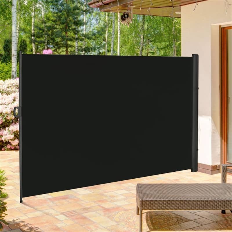 Black Adjustable Outdoor Side Awning with Waterproof Polyester Fabric and Grey Steel Frame