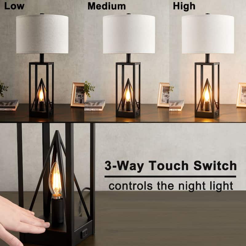 KAWOTI 23.5” Touch Control Table Lamp Set with USB Port, Night Light and Bulbs - W12" * H23.5"