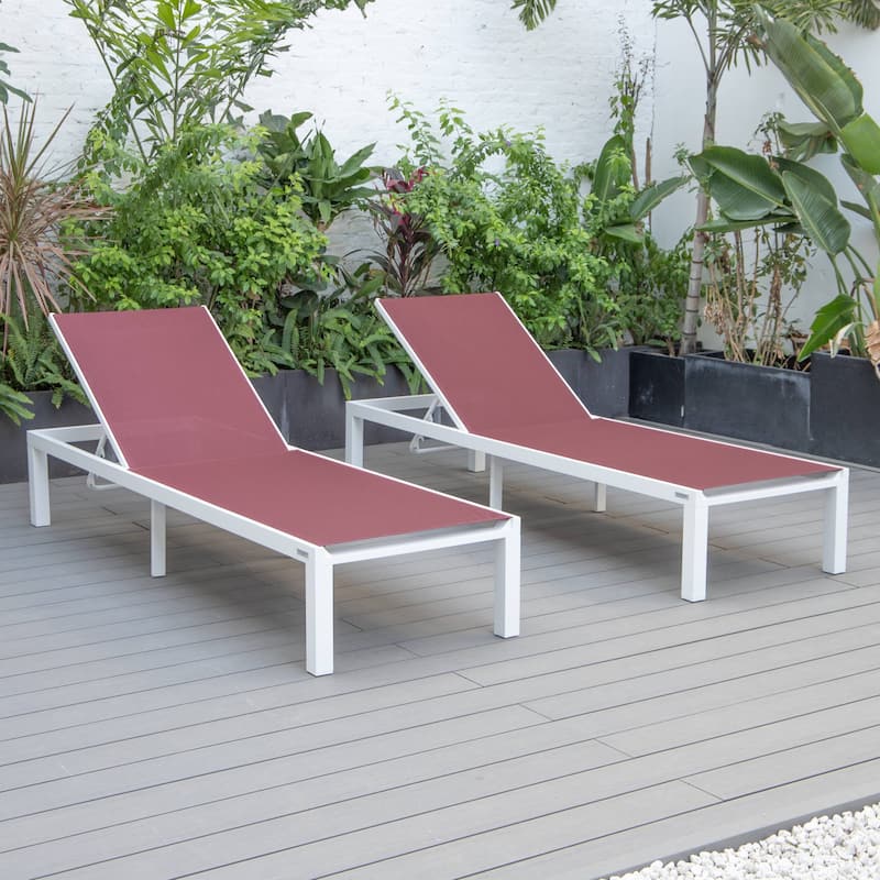 Aluminum Beach Pool Sun Lounge Chair Sling Mesh Fabric Reclining Stackable Lounger Chair (Set of 2)