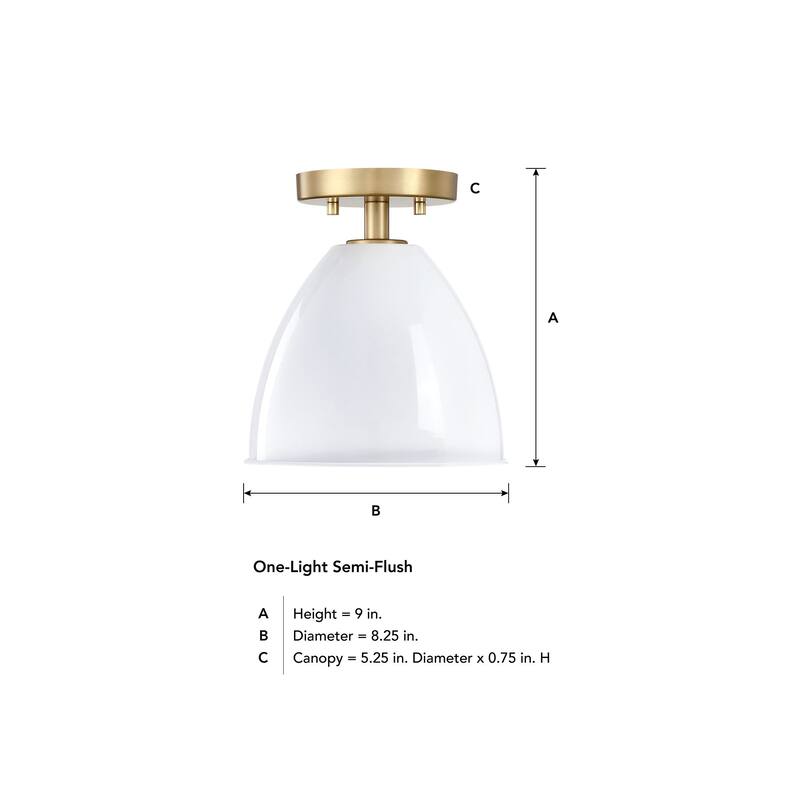 Biba 8.25 in. 1-Light Brushed Gold Modern Semi Flush Mount Light Ice Mist Metal Shades