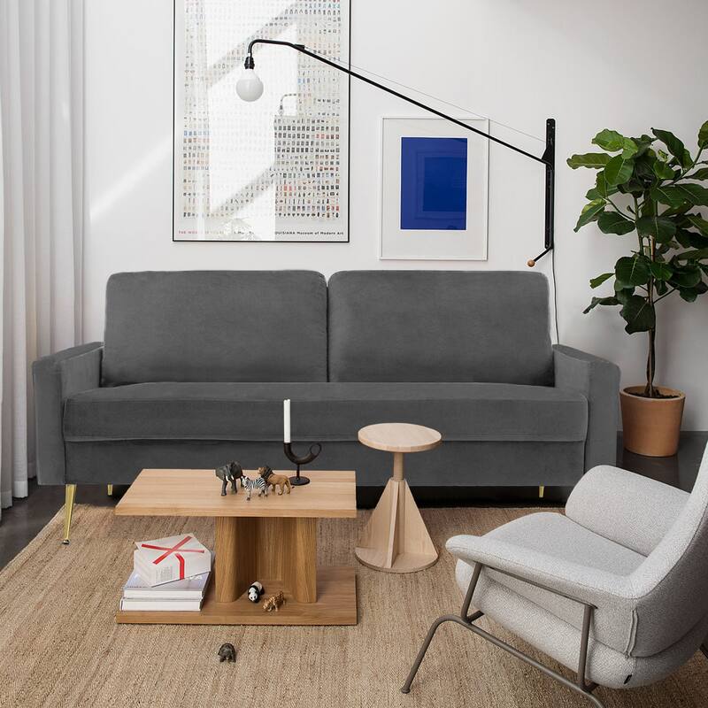 Upholstered Square Arms Fabric Sofa with Pillows