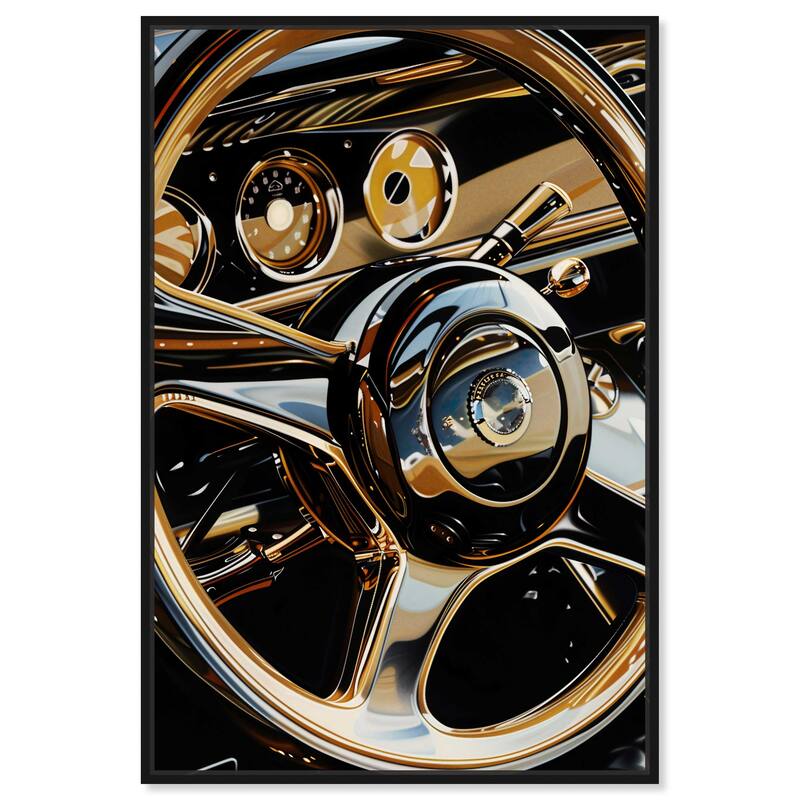 Notoriart Elegant Steering Wheel Framed Car 1 Piece Canvas Wall Art - 31 x 46 - Black