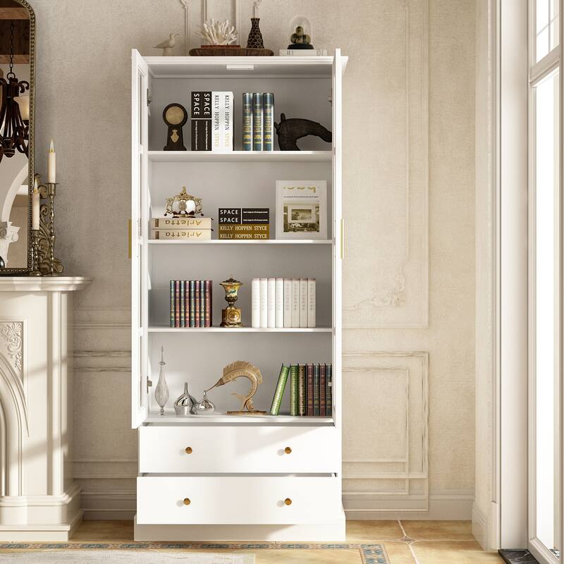 Display Cabinet with Glass Doors Bookcase Accent Living Room Hallway - 70.1"Hx31.5"W