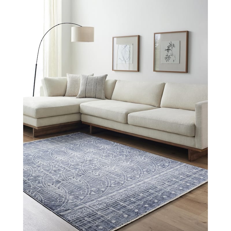 Frank Lloyd Wright Foundation by Livabliss Usonia Collection Global Graphic Area Rug - Blue/White - 5' x 7' 8"