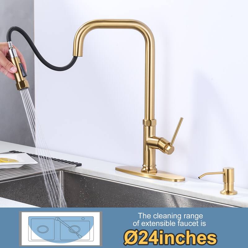 WOWOW Pull Down Sprayer Kitchen Faucet with Soap Dispenser