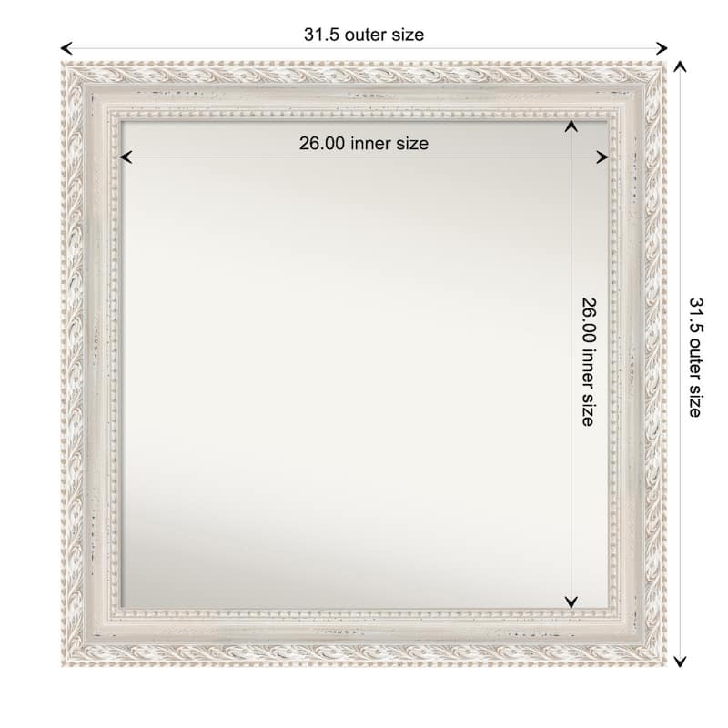 Opera Off White Non-Beveled Wood Framed Bathroom Vanity Wall Mirror - Opera Off White - Glass Size 26x26