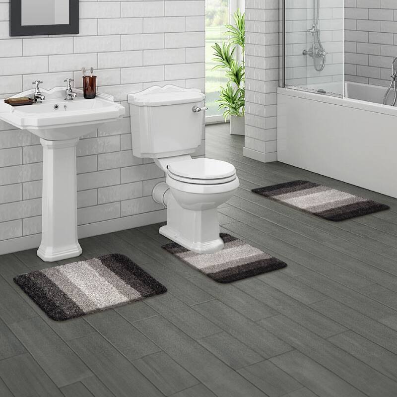 WaLensee 3Pieces Anti-Slip Bath Rug Set, Non-Slip Bathroom Rugs Contour Mat