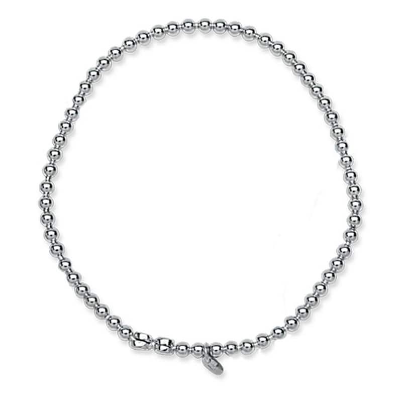 Curata 925 Sterling Silver Rhodium Plated 3mm Single Row Stretch Plain Bead Bracelet