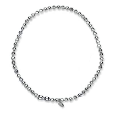 Curata 925 Sterling Silver Rhodium Plated 3mm Single Row Stretch Plain Bead Bracelet