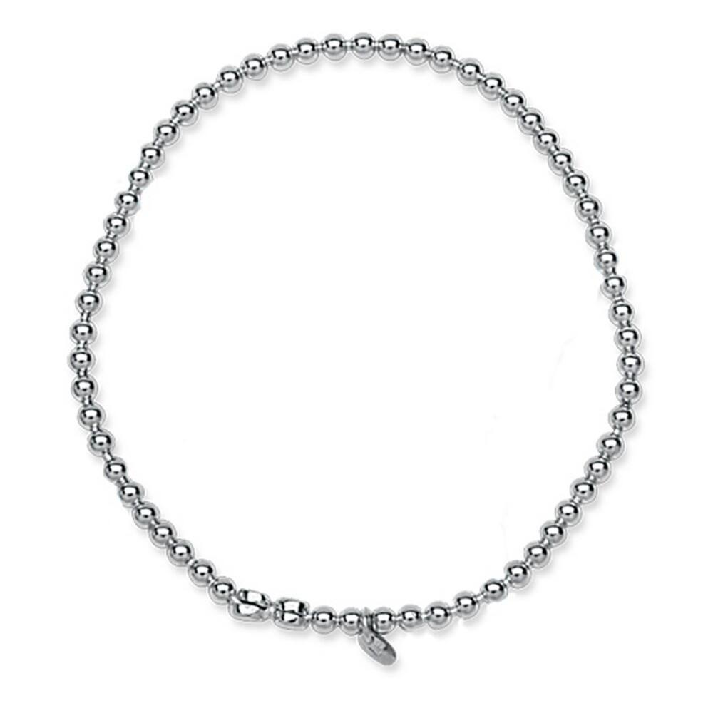 Curata 925 Sterling Silver Rhodium Plated 3mm Single Row Stretch Plain Bead Bracelet