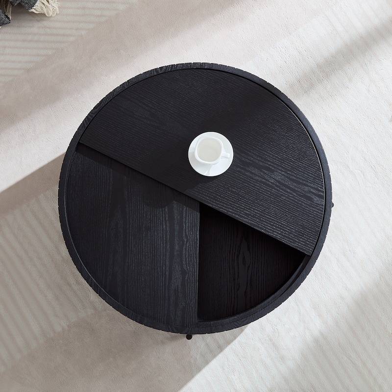 Round Coffee Table Accent Table Tea Table with Storage, Center Table Rustic Sofa Table Black Side Table