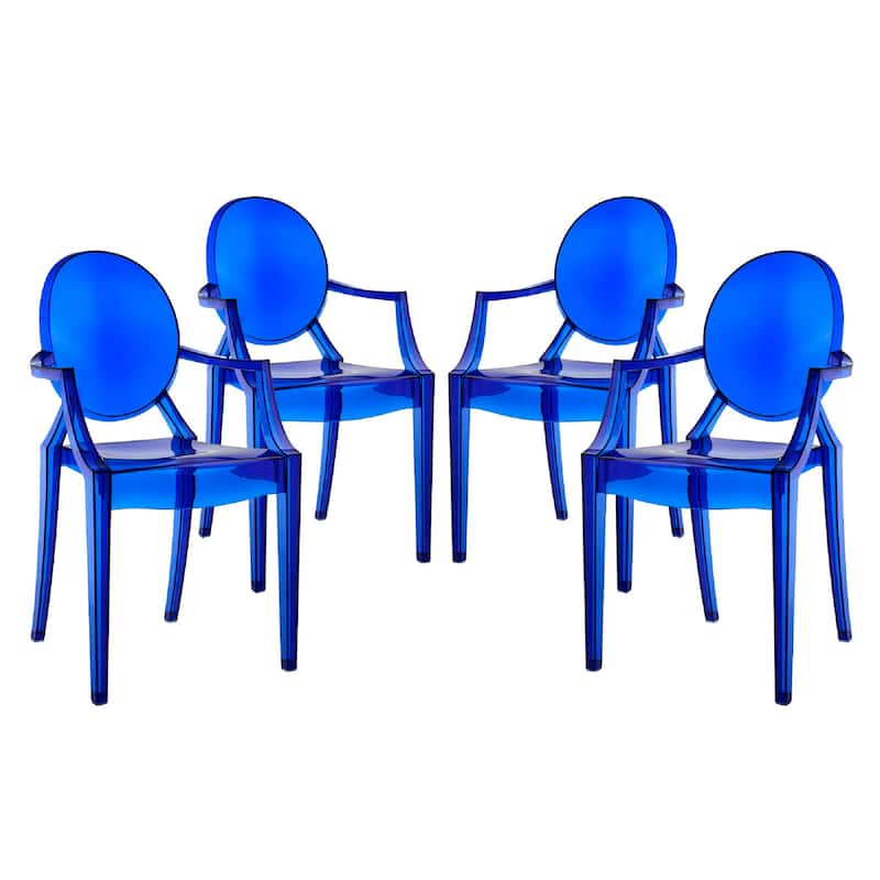 Casper Modern Acrylic Stacking Dining Armchairs in Blue (Set of 4) - Blue - Set of 4