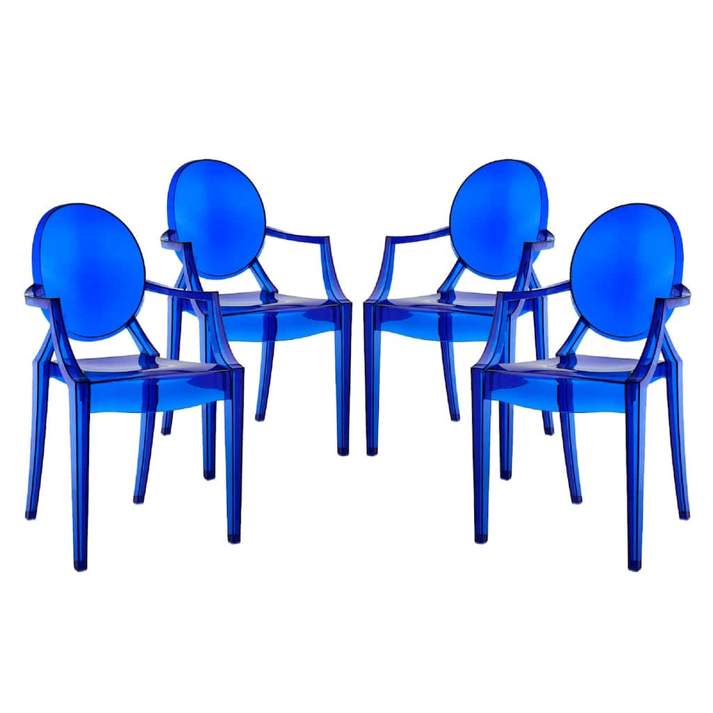 Casper Modern Acrylic Stacking Dining Armchairs in Blue (Set of 4)