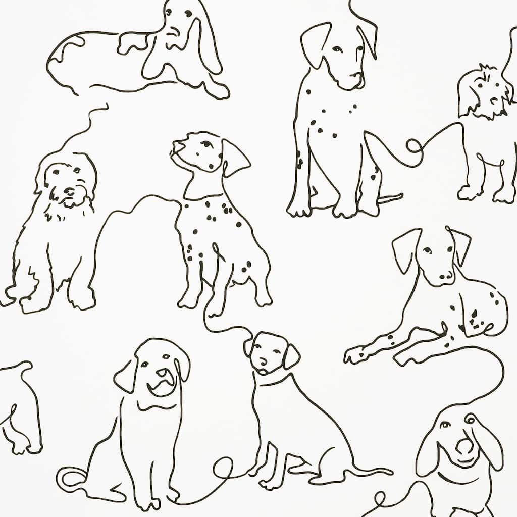 Fine Decor Ansel Black Dog Sketches Wallpaper