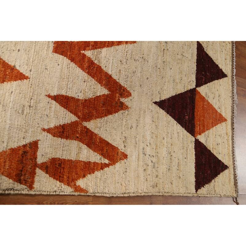 Hand Knotted Oriental 100% Wool Carpet Modern Geometric Beige & Ivories Moroccan Area Rug - 7' 9'' X 5' 9''