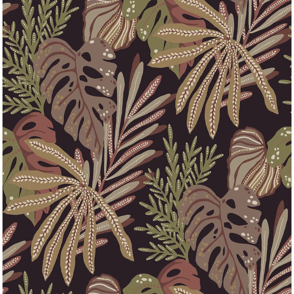 A-Street Prints Alocasia Burgundy Tropical Foliage Wallpaper