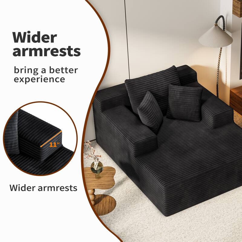 64.96" Chaise Lounge Chair Sofa Bed, Deep-Seat Corduroy Upholstered Couch, Living Room Sleeper