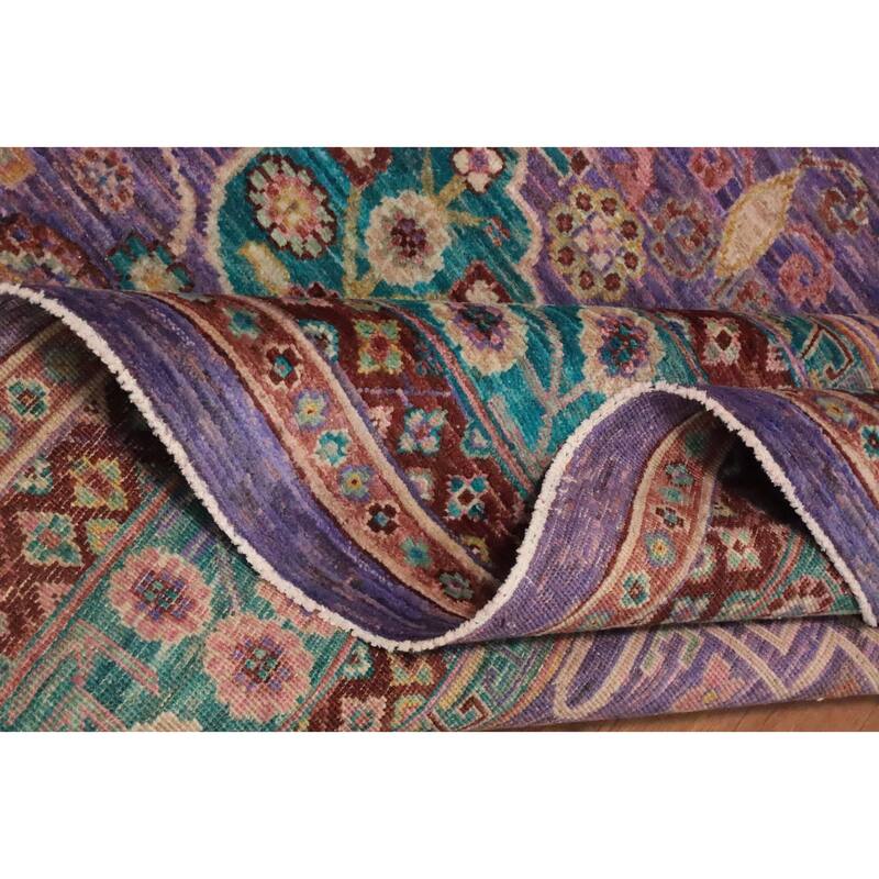Hand Knotted Oriental 100% Wool Carpet Traditional Floral Purples Ziegler Area Rug - 10' 1'' X 7' 11''
