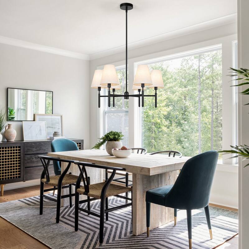 Farmhouse Wheel Chandelier Mid-century Pendant Fixture with Fabric Shades for Interior Lighting