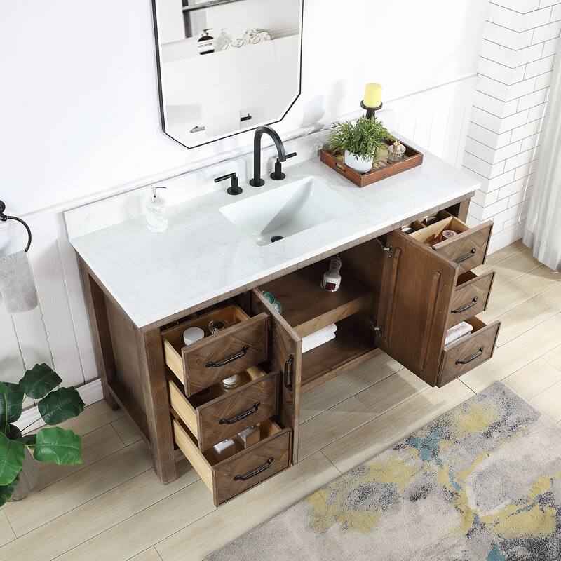 Javier Bath Vanity with Composite Stone Top and Mirror