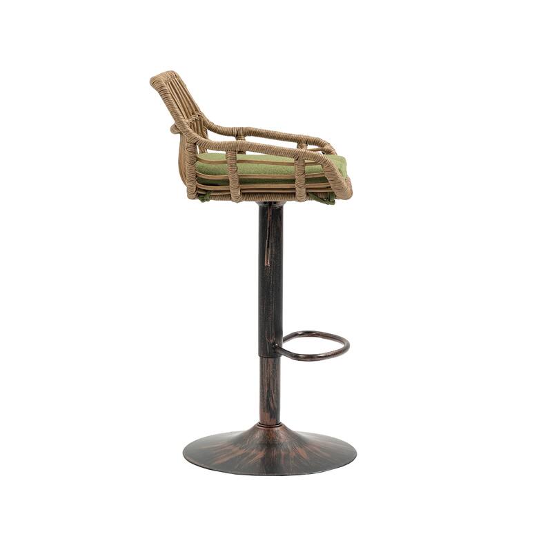 360° Swivel Bar Stools Set of 2, Adjustable Counter Height Chairs with Footrest, Rattan Bar Chairs with Cushions