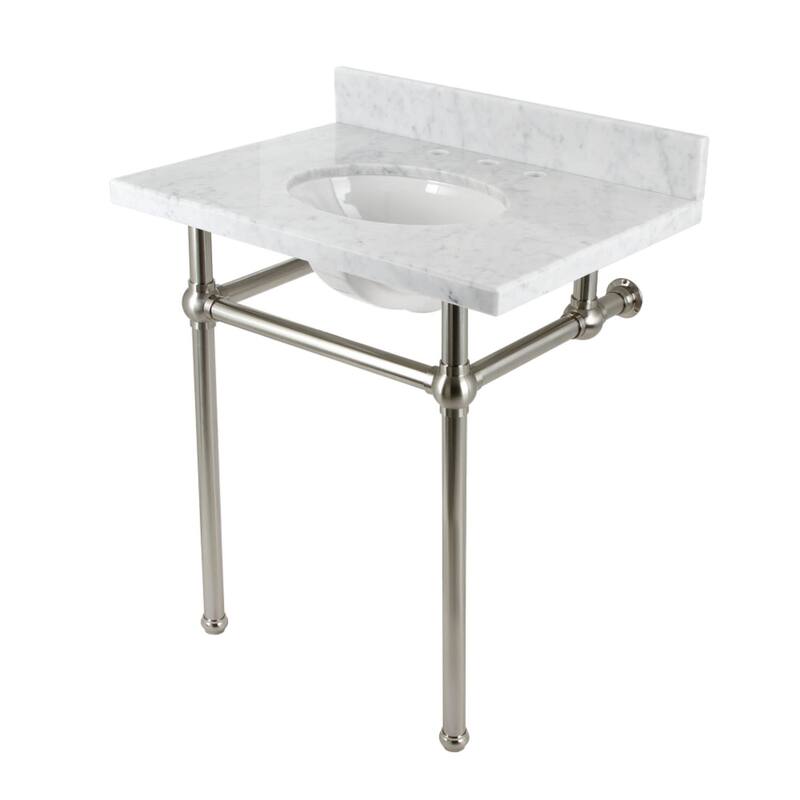 Kingston Brass KVBH3022M8 Addington 30" Rectangular Brass, Marble - Marble White / Brushed Nickel