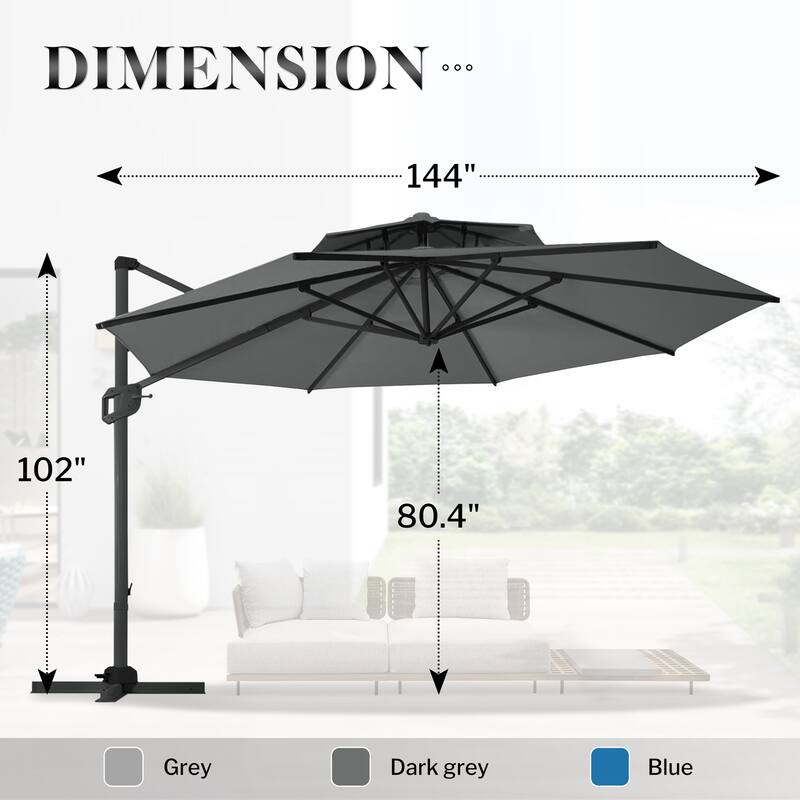 12FT Offset Patio Cantilever Umbrella with 360° Rotation
