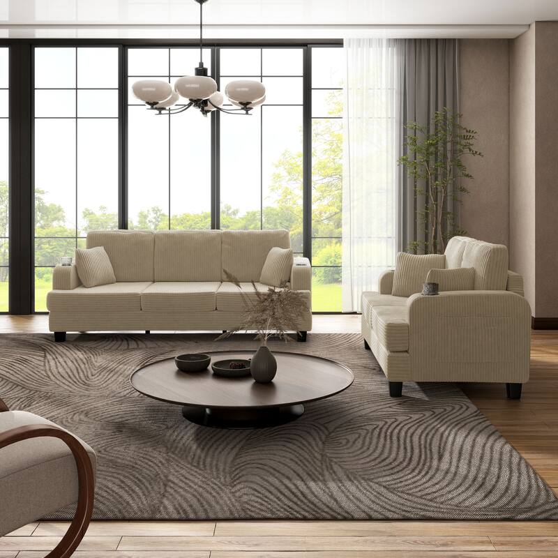 Furniture of America Xenia Modern 2-Piece Chenille Sofa Set with Cup Holders and USB Ports